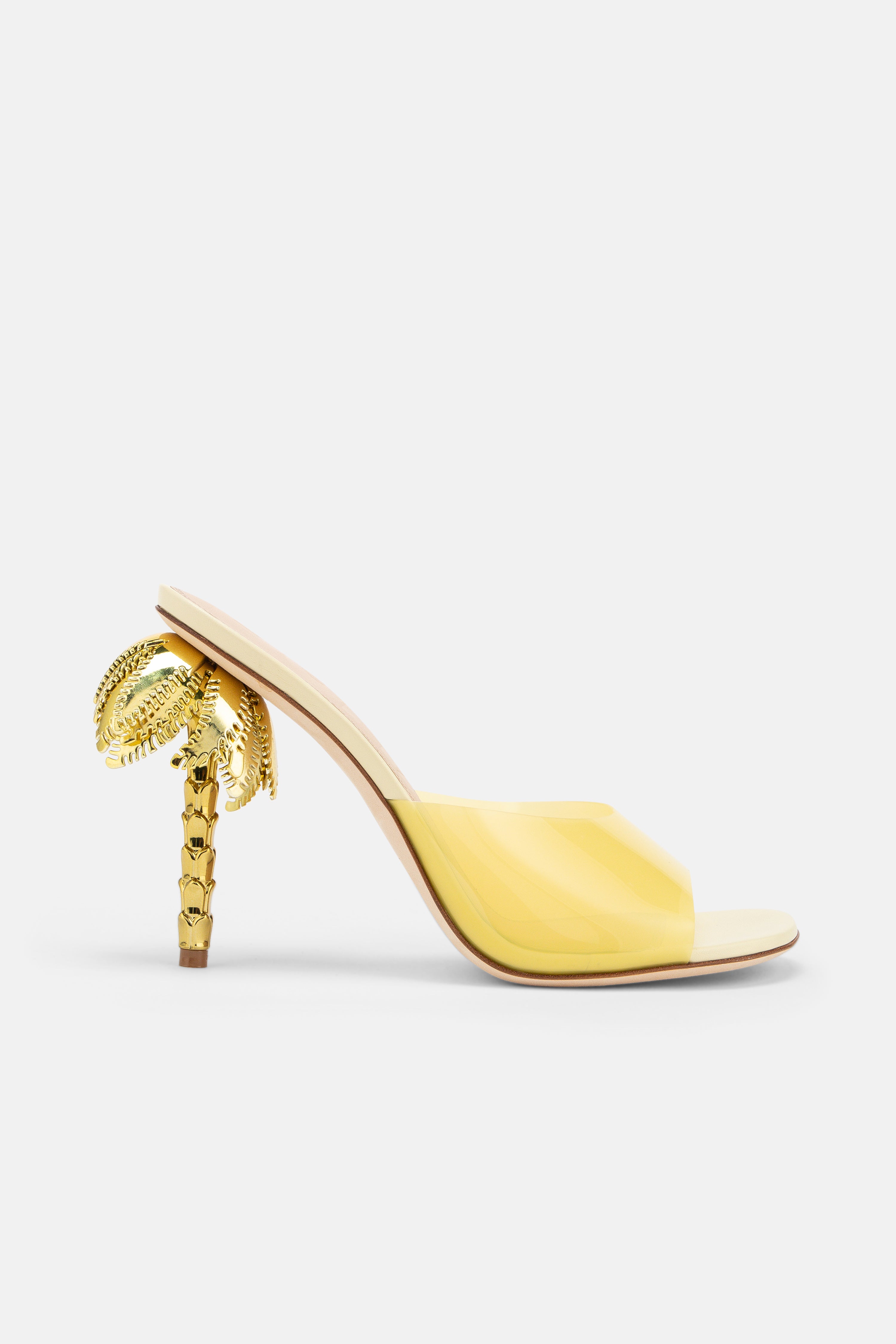 DUHA Palmira Mule — Light Yellow | Patent Leather Gold Palm Tree