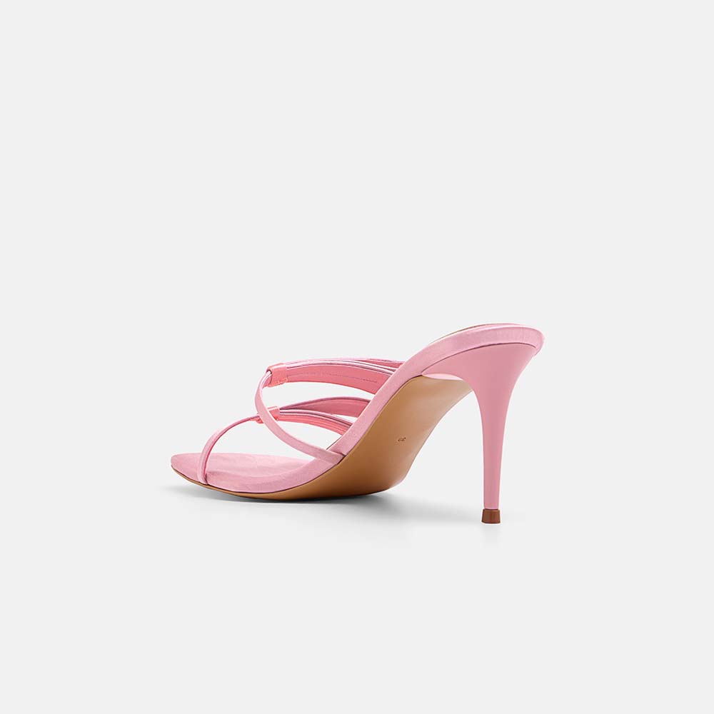 Back view of DUHA Chic Mule Candy Pink showing sculptural heel — Made in Italy
