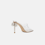 Back view of DUHA Palmira Mule transparent showing metallic palm tree heel detail