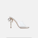 Side view of DUHA Palmira Mule transparent PVC — Italian designer sculptural heel mule