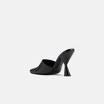 Back view of DUHA Ayn black mule showing 9cm lacquered sculptural heel