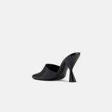 Back view of DUHA Ayn black mule showing 9cm lacquered sculptural heel