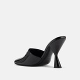 Back view of DUHA Ayn black mule showing 9cm lacquered sculptural heel