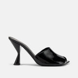 Side view of DUHA Ayn black nappa leather heeled mule — Italian designer slide