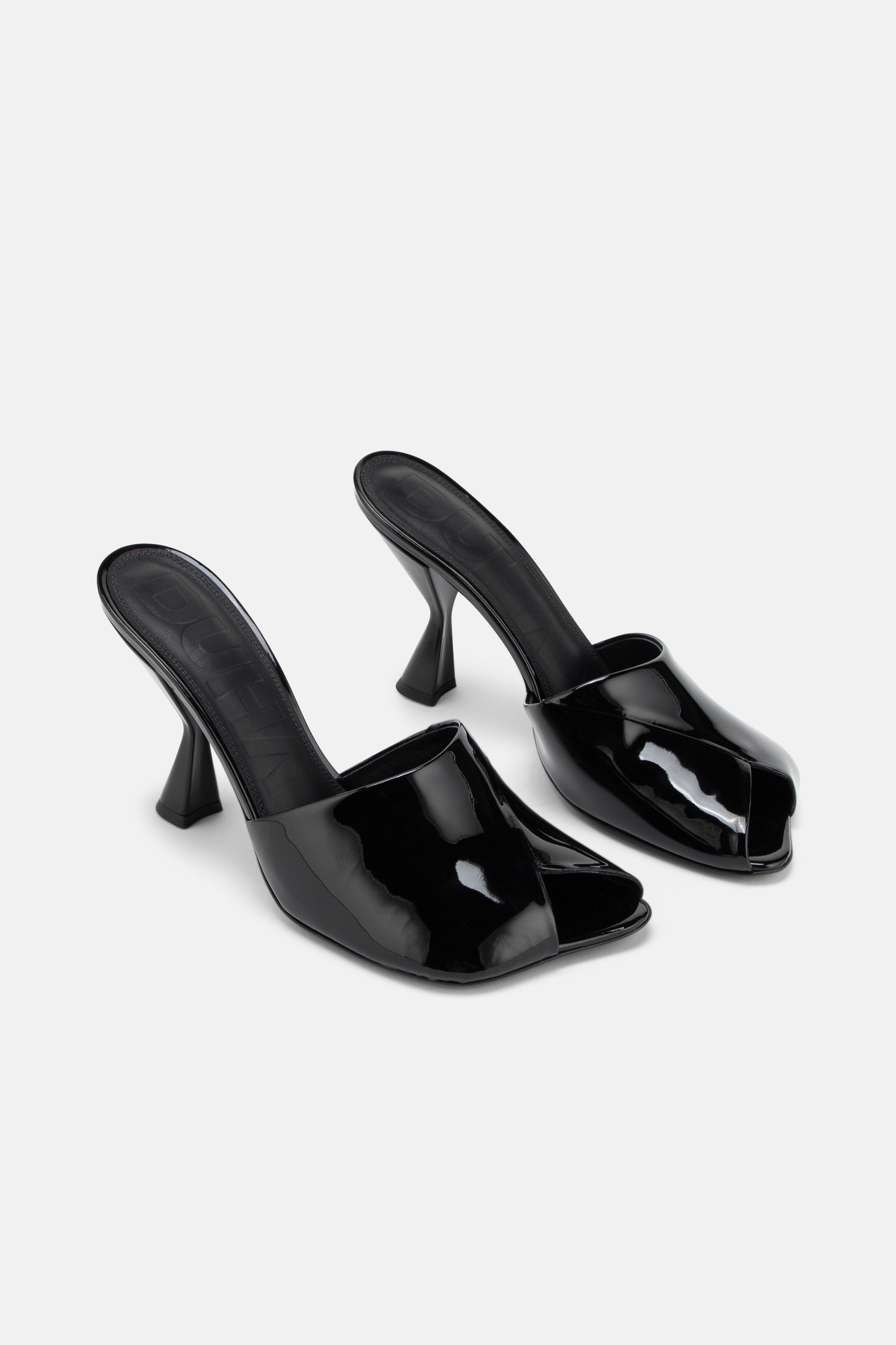 DUHA Ayn black nappa leather heeled mule pair — SS26 City Oasis collection