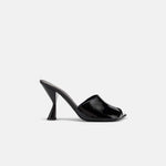 Side view of DUHA Ayn black nappa leather heeled mule — Italian designer slide