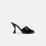 Side view of DUHA Ayn black nappa leather heeled mule — Italian designer slide