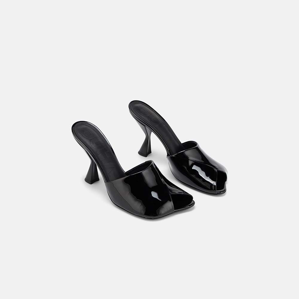DUHA Ayn black nappa leather heeled mule pair — SS26 City Oasis collection