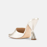 Back view of DUHA Ayn platinum mule showing 9cm lacquered sculptural heel