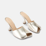 DUHA Ayn platinum nappa leather heeled mule pair — SS26 City Oasis collection