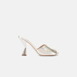 Side view of DUHA Ayn platinum nappa leather heeled mule — Italian designer slide