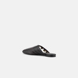 Back view of DUHA Beya Lira black flat mule showing pleated upper detail