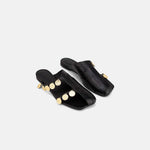 DUHA Beya Lira black coin flat mule pair — SS26 City Oasis collection