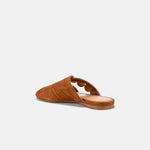 Back view of DUHA Beya Lira caramel mule showing pleated crossover strap