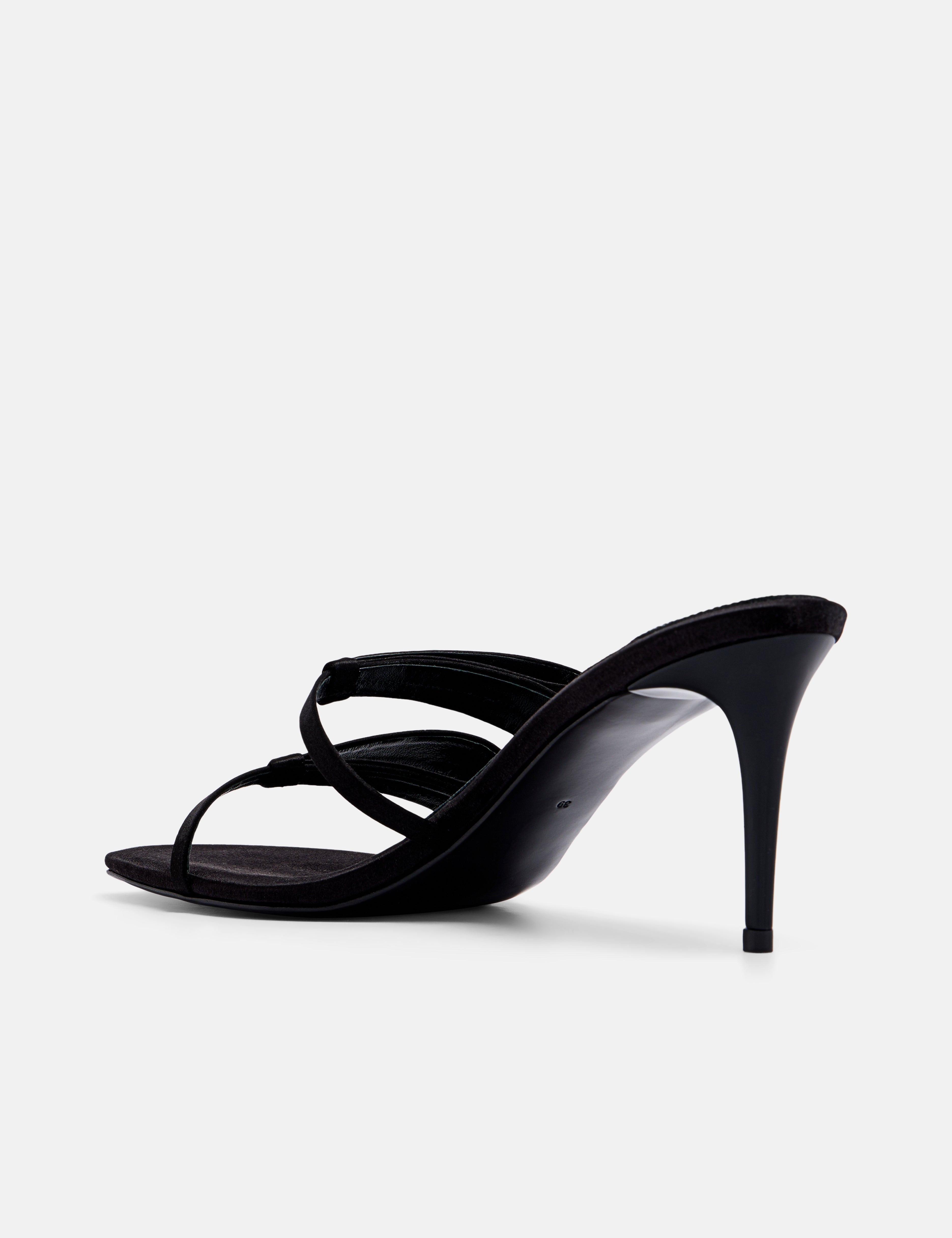 Back view of DUHA Chic Mule Black Night showing sculptural  heel — Made in Italy