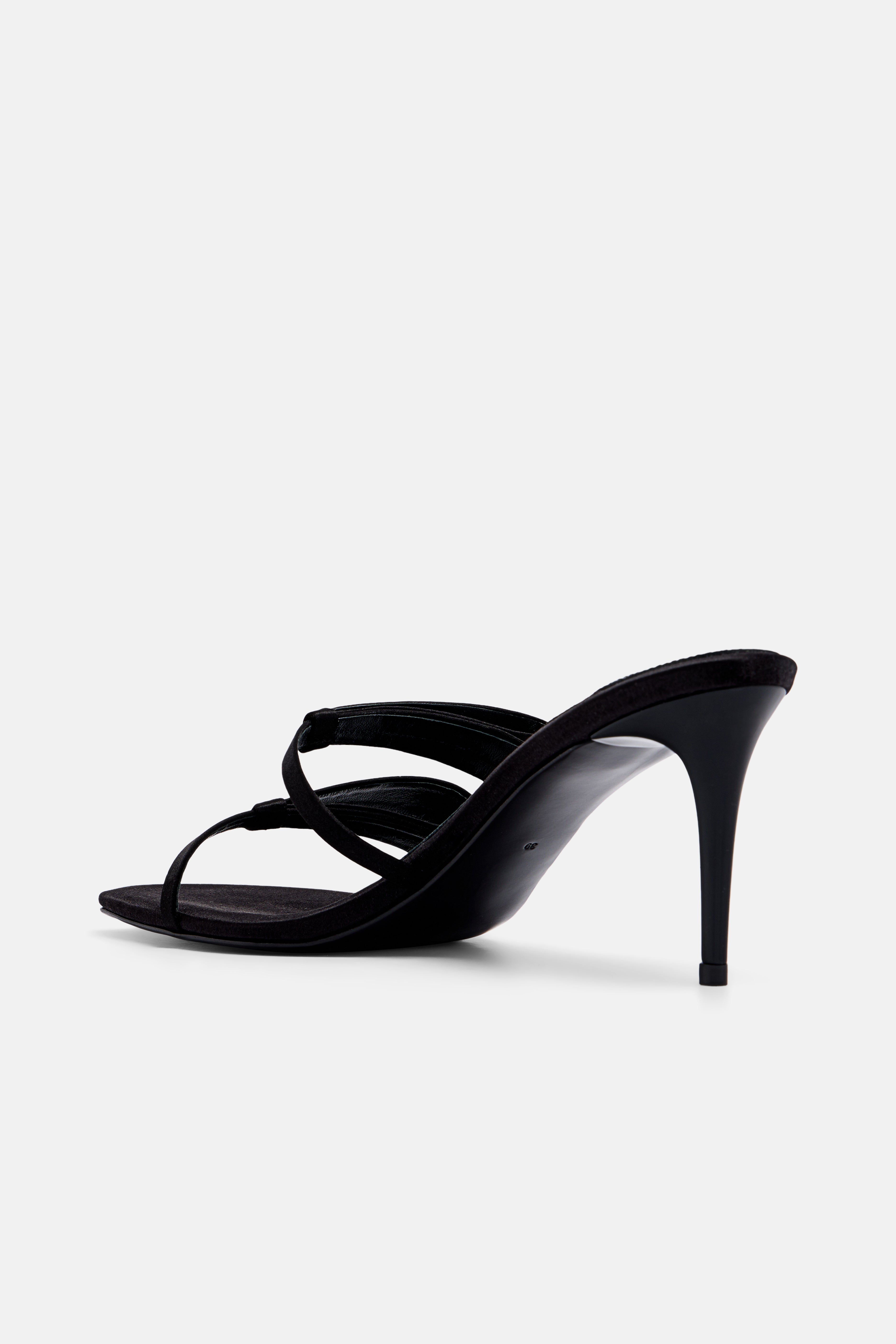 Back view of DUHA Chic Mule Black Night showing sculptural  heel — Made in Italy