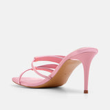 `Back view of DUHA Chic Mule Candy Pink showing sculptural heel — Made in Italy