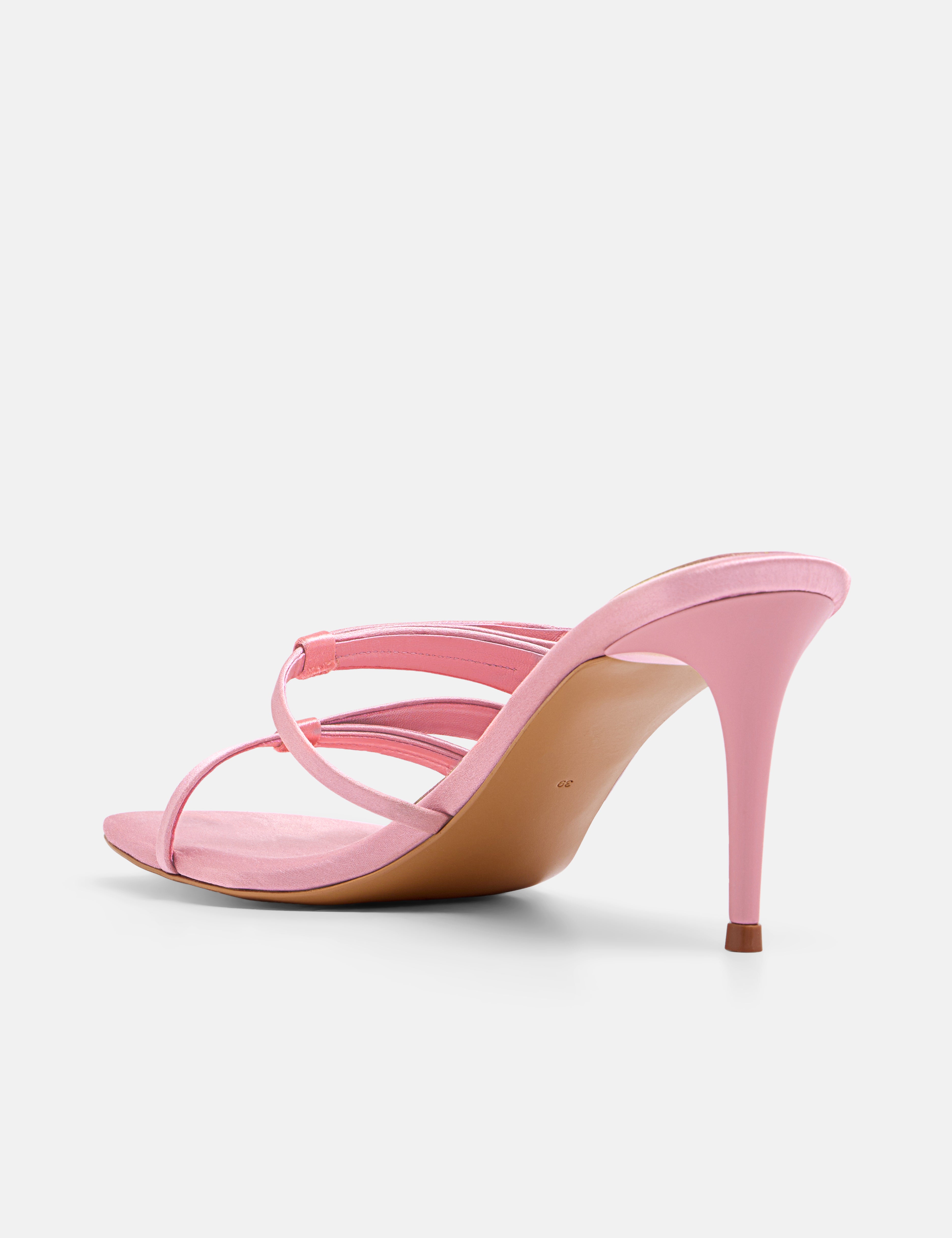 `Back view of DUHA Chic Mule Candy Pink showing sculptural heel — Made in Italy