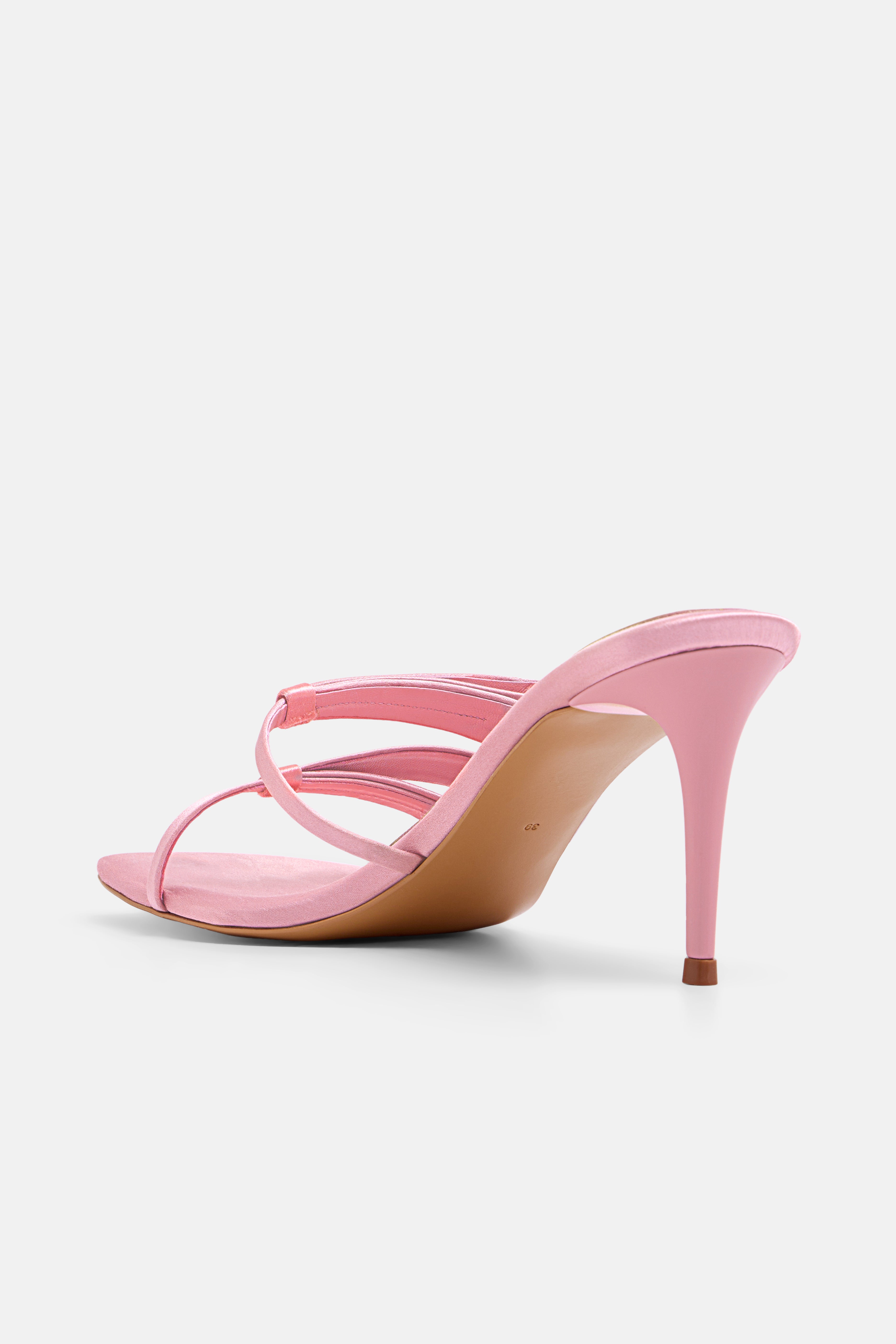 `Back view of DUHA Chic Mule Candy Pink showing sculptural heel — Made in Italy