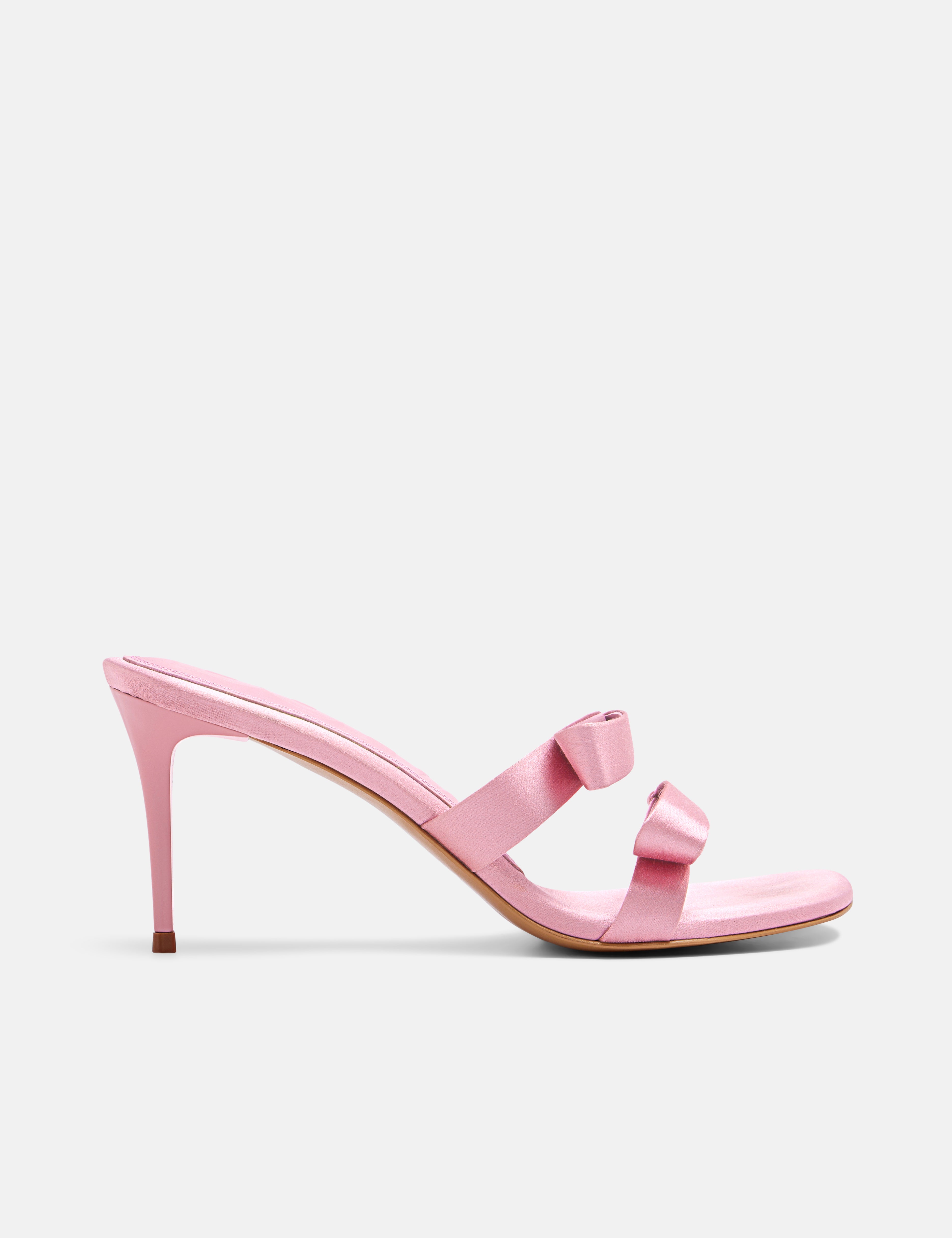 `Side view of DUHA Chic Mule Candy Pink — Italian designer heeled slide