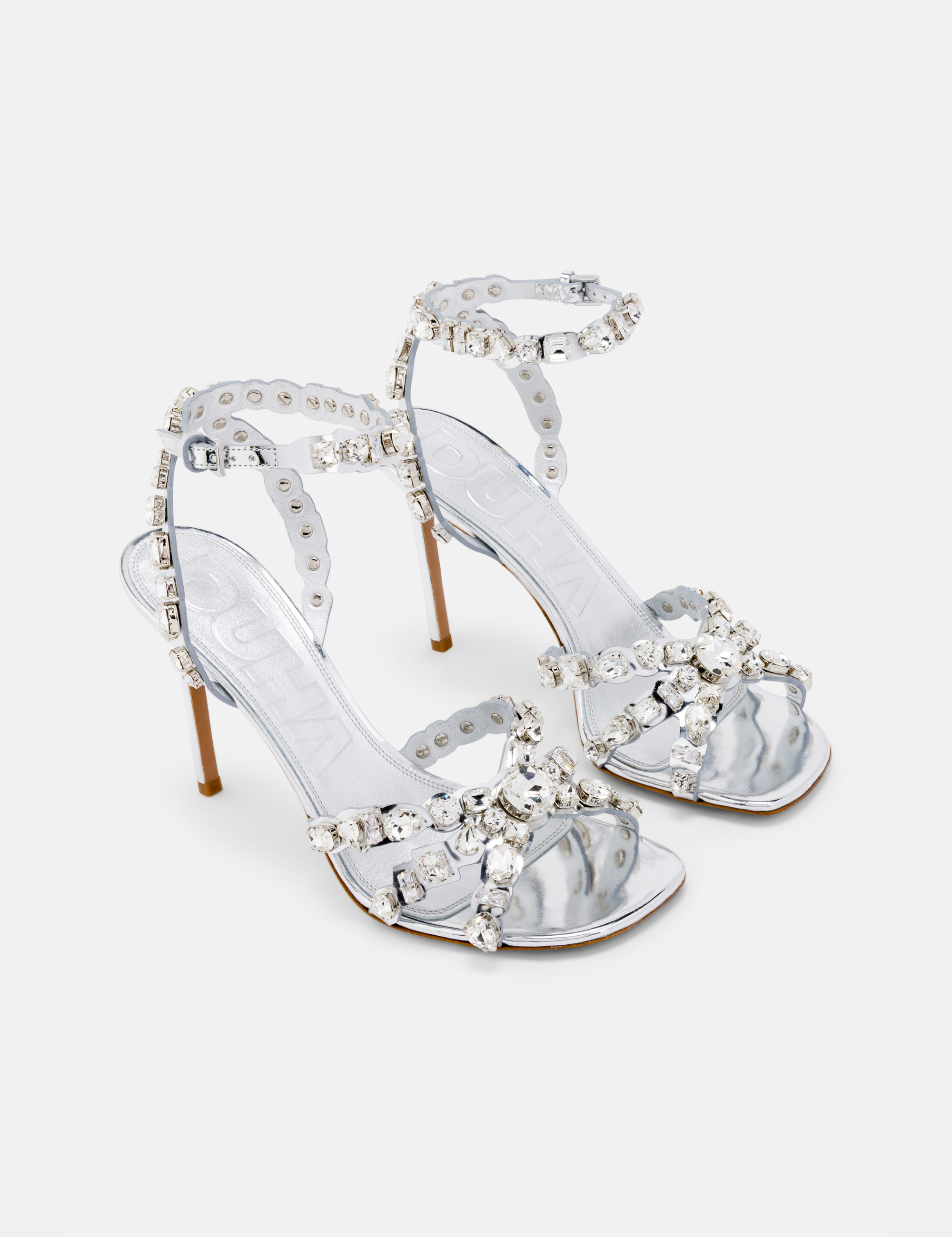 DUHA Cinderella transparent crystal stiletto sandal pair — SS26 City Oasis collection