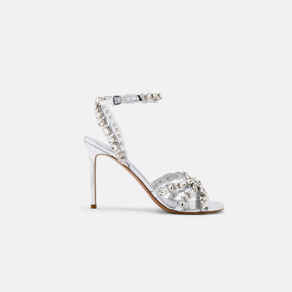 Side view of DUHA Cinderella transparent crystal strass  stiletto sandal — Italian bridal shoe