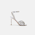 Side view of DUHA Cinderella transparent crystal strass  stiletto sandal — Italian bridal shoe