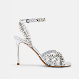 Side view of DUHA Cinderella transparent crystal strass  stiletto sandal — Italian bridal shoe