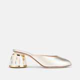 Side view of DUHA Finja platinum nappa leather block heel mule — Italian artisan shoe