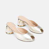 DUHA Finja platinum nappa hand-painted heel mule pair — SS26 City Oasis collection