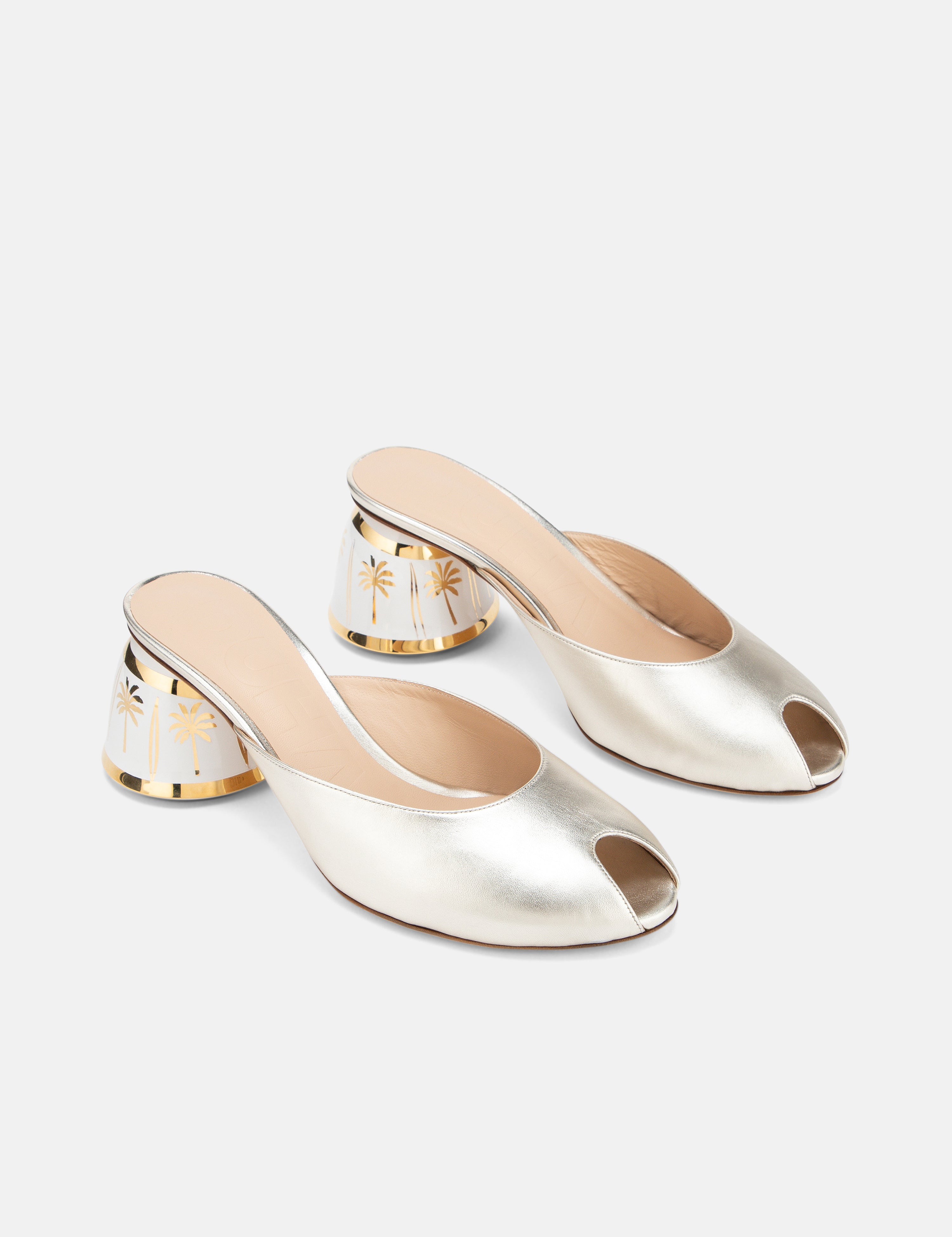 DUHA Finja platinum nappa hand-painted heel mule pair — SS26 City Oasis collection