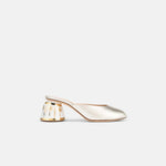 Side view of DUHA Finja platinum nappa leather block heel mule — Italian artisan shoe