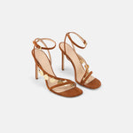 DUHA Lira Sandal caramel suede coin stiletto pair — SS26 City Oasis collection