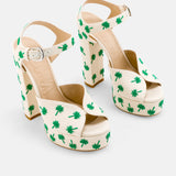 DUHA Palmdance beige embroidered canvas platform sandal pair — SS26 City Oasis collection