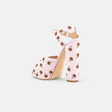 Back view of DUHA Palmdance pink showing ankle strap and embroidered block heel