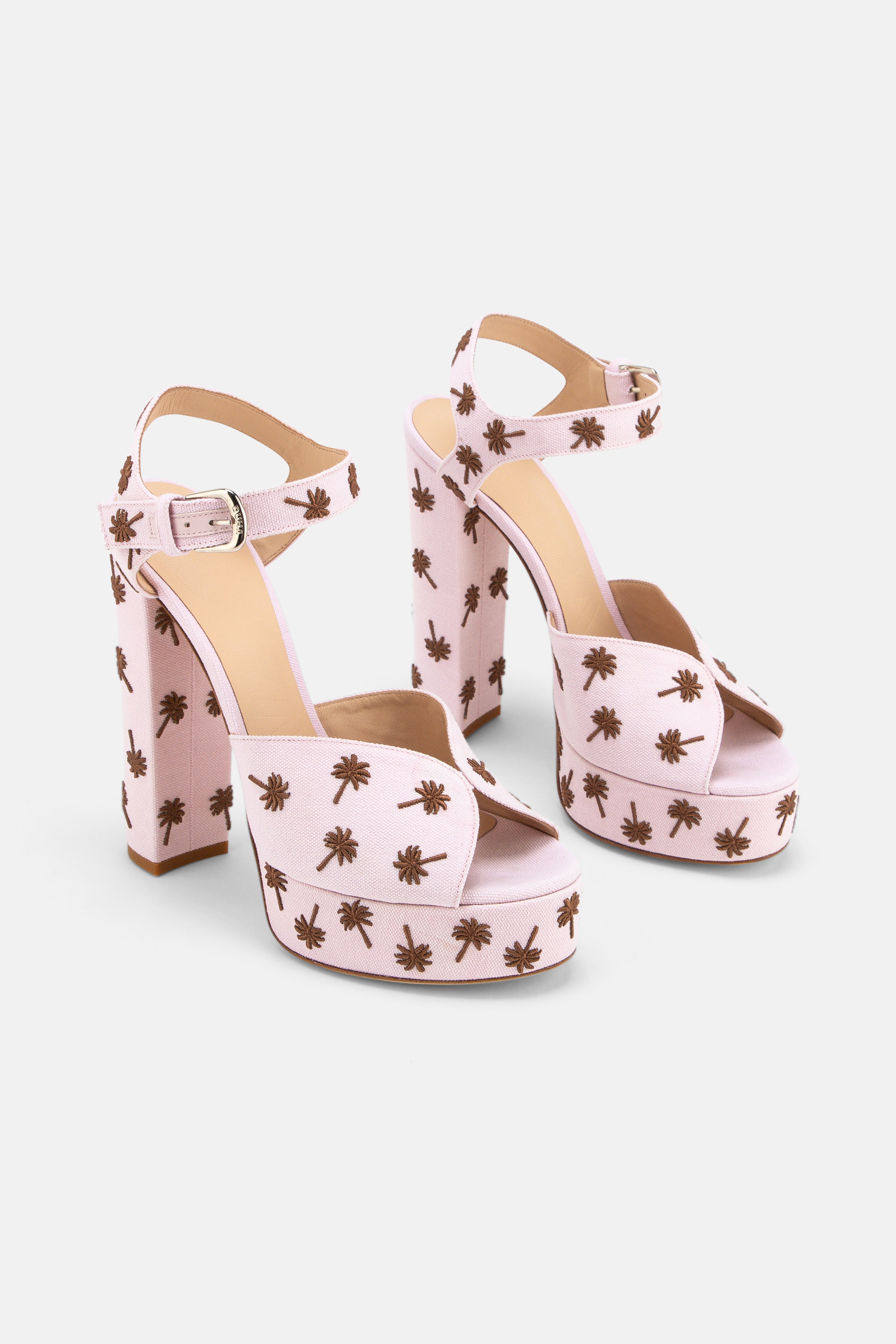 DUHA Palmdance pink embroidered canvas platform sandal pair — SS26 City Oasis collection