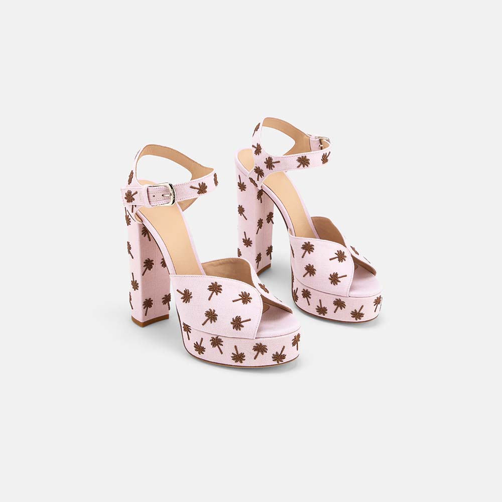 DUHA Palmdance pink embroidered canvas platform sandal pair — SS26 City Oasis collection