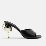 Side view of DUHA Palmira Mule black nappa leather — Italian designer sculptural heel mule
