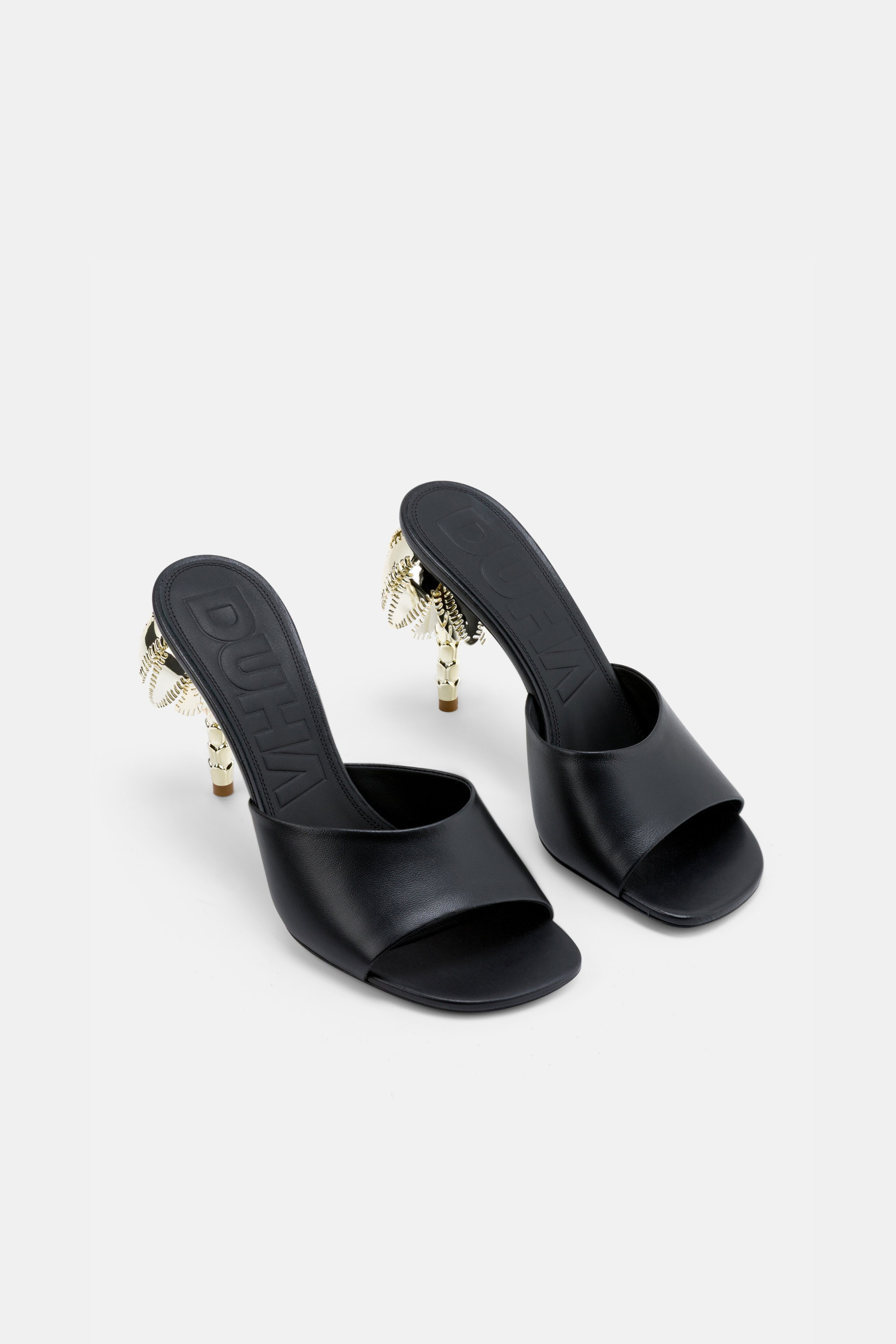 DUHA Palmira Mule black nappa leather pair — SS26 City Oasis collection