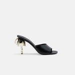 Side view of DUHA Palmira Mule black nappa leather — Italian designer sculptural heel mule