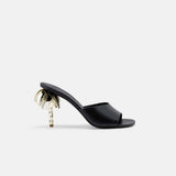 Side view of DUHA Palmira Mule black nappa leather — Italian designer sculptural heel mule