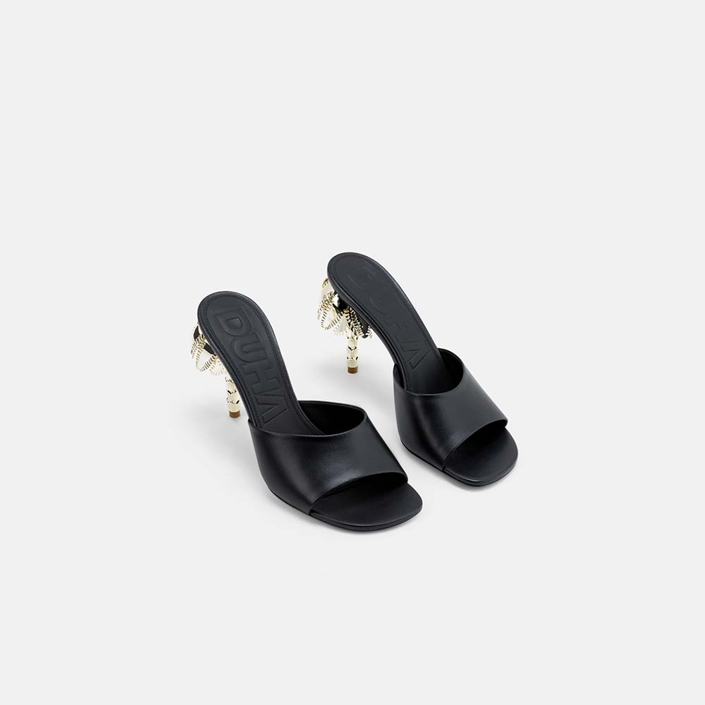 DUHA Palmira Mule black nappa leather pair — SS26 City Oasis collection