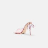 Back view of DUHA Palmira Mule candy pink showing metallic palm tree heel