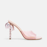 Side view of DUHA Palmira Mule candy pink PVC — Italian designer sculptural heel mule