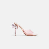 Side view of DUHA Palmira Mule candy pink PVC — Italian designer sculptural heel mule