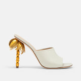 Side view of DUHA Palmira Mule coconut nappa leather — 
Italian sculptural heel mule