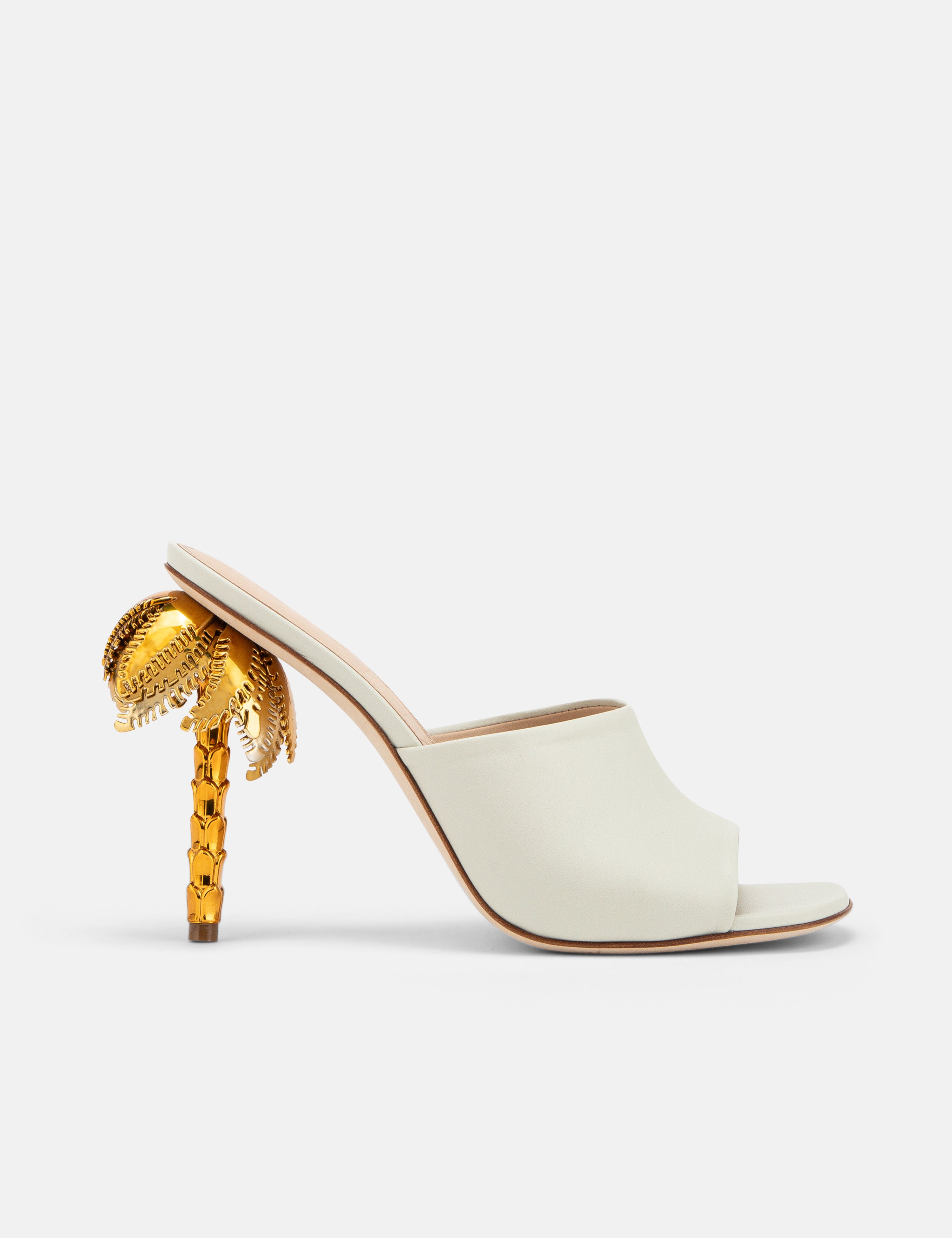 Side view of DUHA Palmira Mule coconut nappa leather — 
Italian sculptural heel mule