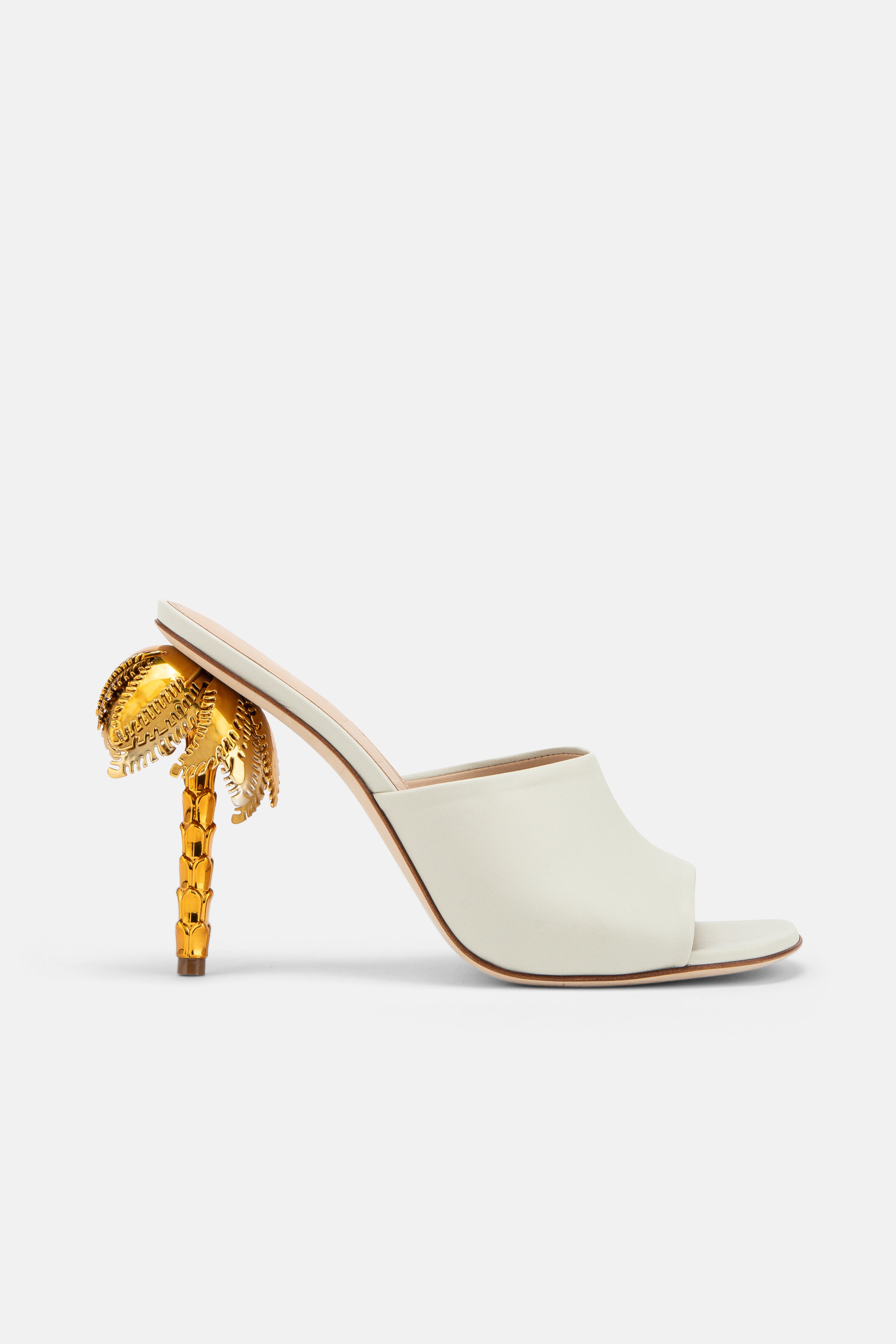 Side view of DUHA Palmira Mule coconut nappa leather — 
Italian sculptural heel mule