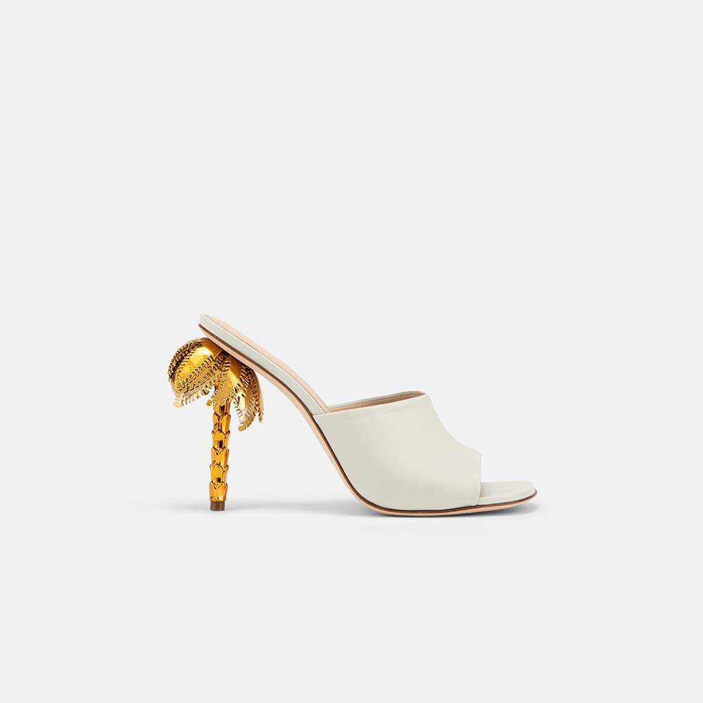 Side view of DUHA Palmira Mule coconut nappa leather — 
Italian sculptural heel mule