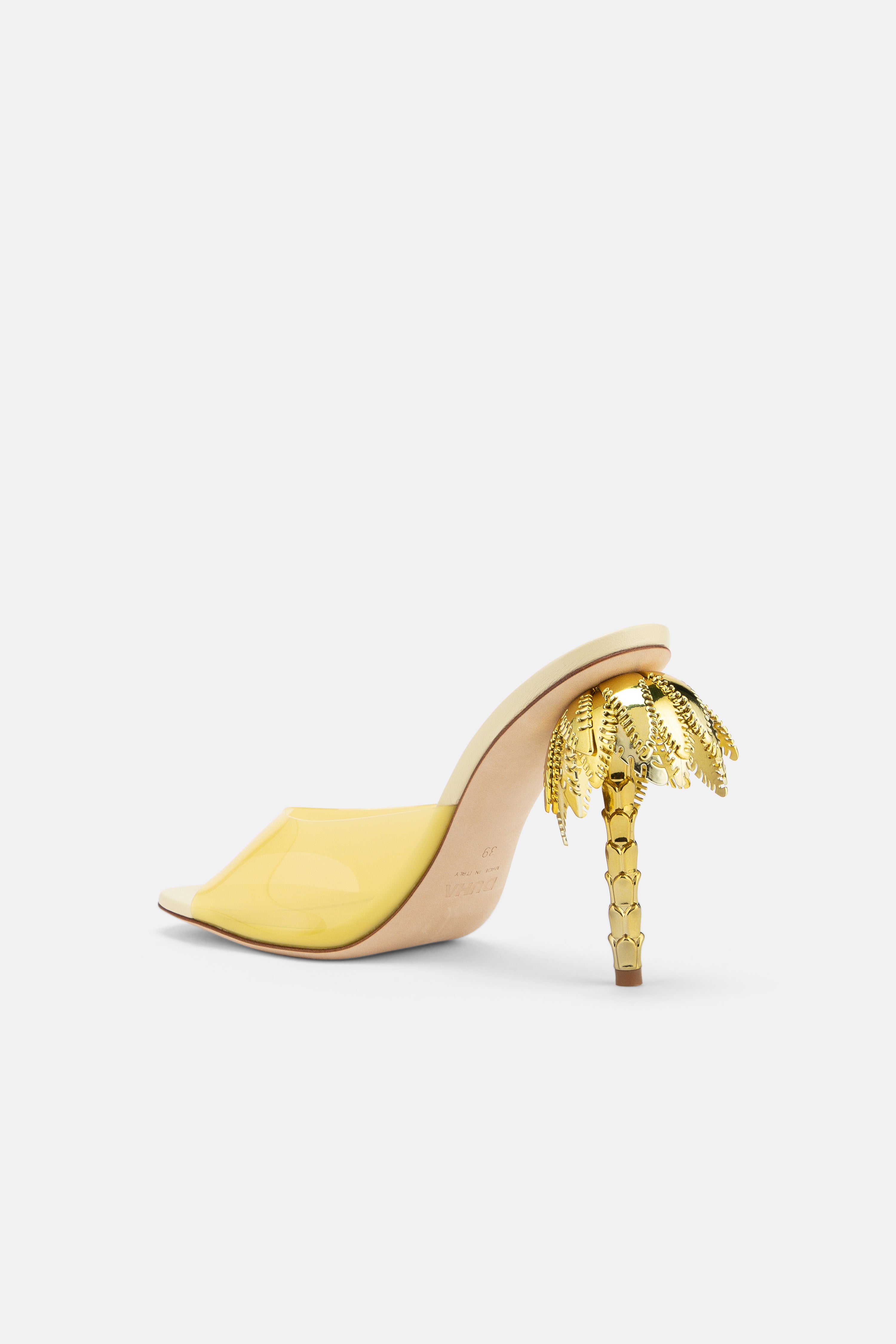 DUHA Palmira Mule — Light Yellow | Patent Leather Gold Palm Tree